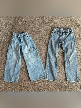 GAP Kids Girls Size 8 Light Wash Jeans Bundle - Cargo Wide Leg & 90s StraightD